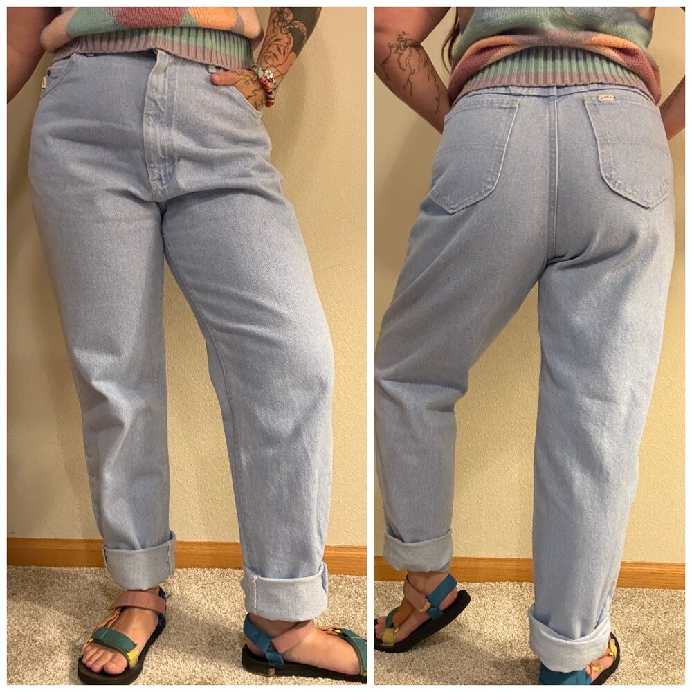 Vintage 90s Riders Light Wash Tapered Leg High Rise Denim Mom Jeans 31